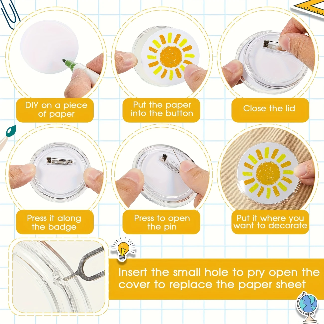 Ronde DIY-badgebouwsset - Benodigdheden voor aangepaste naamplaatjes, broches, cosplay en (Halloween/Kerstmis)