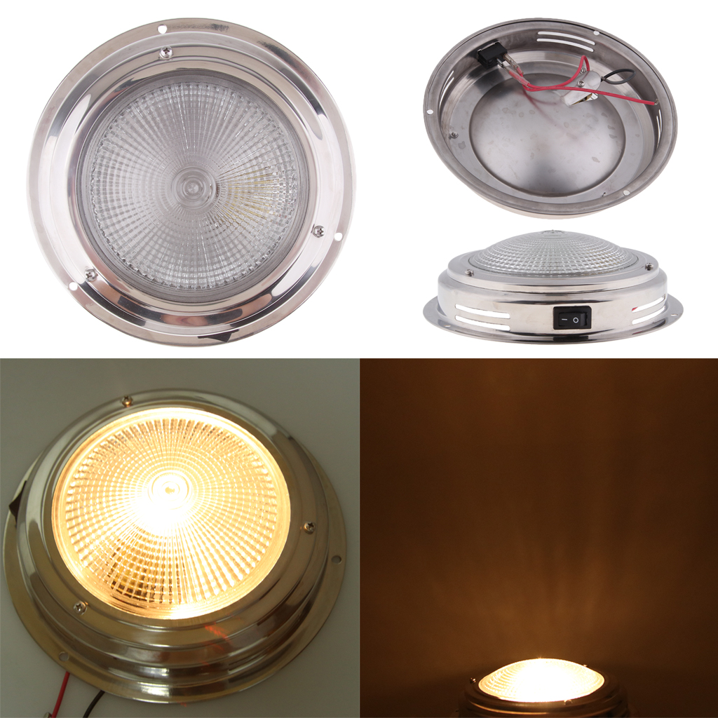 Stainless Steel 12V Car Round Ceiling Interior Dome Roof Interior Light Lamp LED Panel Light 170mm
