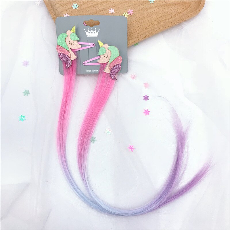 Acessórios para o cabelo das crianças cor do arco-íris perucas tranças glitter estrelas grampos de cabelo bb clip bebê personalidade trançada clipes