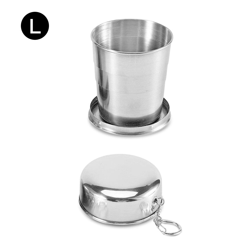 50Ml/65Ml/75Ml Rvs Folding Cup Draagbare Outdoor Reizen Camping Telescopische Cup Met Sleutelhanger water Koffie Handcup: L