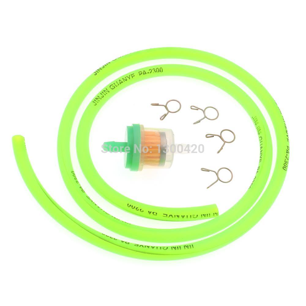 6mm Gas Fuel Filter + 1m Yellow Red Blue Green Rubber Oil Hose Tube Petrol Pipe Hose Line + 4 Clips for Moto Scooter Dirt Bike