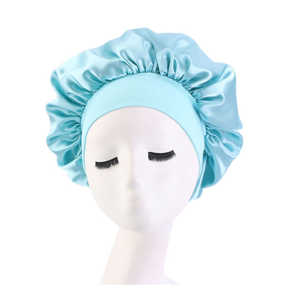 Nieuw Dames Satijn Effen Slaaphoed Nacht Haarverzorging Motorkap Slaapmuts Voor Dames Heren Unisex Cap: Sky Blue
