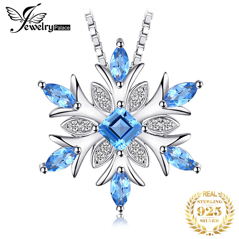 Fiocco di neve Naturale Swis Blu Topaz Collana Del Pendente 925 Sterling Argento Pietre Preziose Collana di Dichiarazione Choker Donne Senza Catena