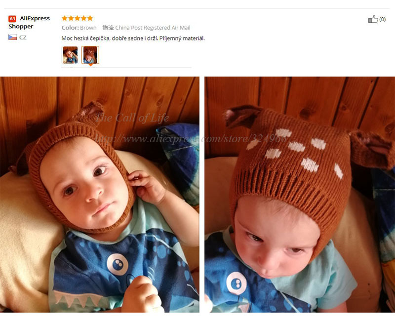 Rådjur baby mössa med öron tecknad vinter baby huva stickad elastiska barn mössor spädbarn mössa jul i 6-24 månader 1 pc