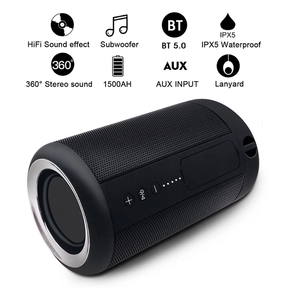 VTIN Altavoz Bluetooth inalámbrico 5,0 IPX5 impermeable 3D 360 estéreo HiFi música tarjeta TF 3,5mm AUX para IPhone/Xiaomi/Android