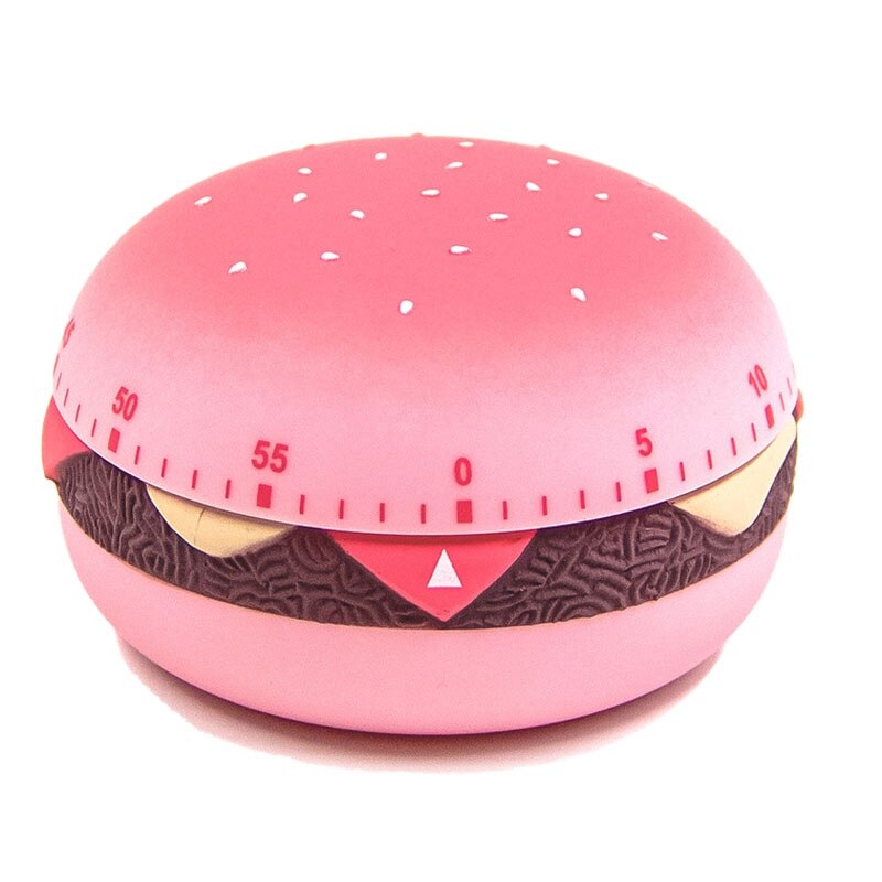 Reminder Alarm Clock Cartoon Cute Burger Shape Digital Timer Kitchen Cooking Countdown Multifunctional: Pink