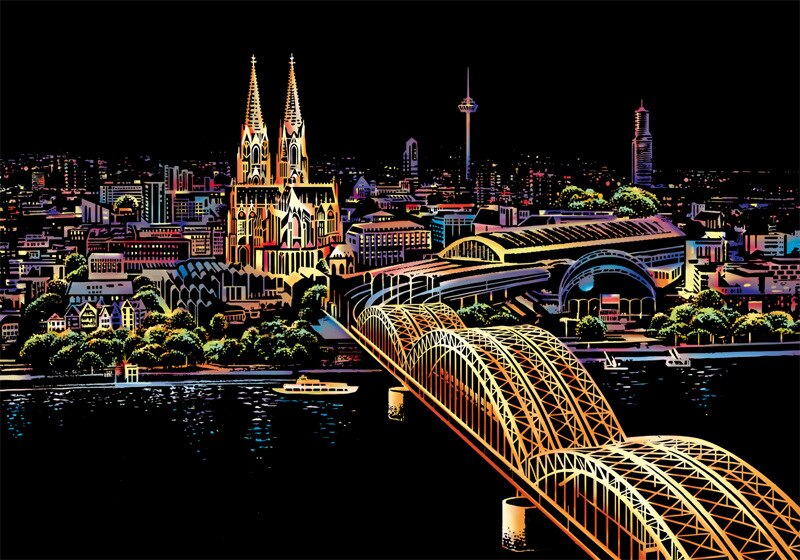World Famous City Night Scene Sketch Drawing Scratch Drawing Book Art Sketch Drawing Board Children's Birthday: Cologne Cathedral
