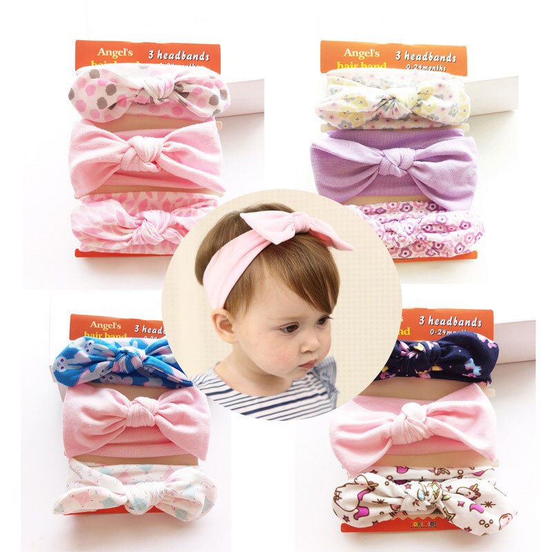 Children's Hair Ornaments Set 61158 Women's Cute Baby Cotton Bow Headband 3 Pairs/pack Red Elastic Headband