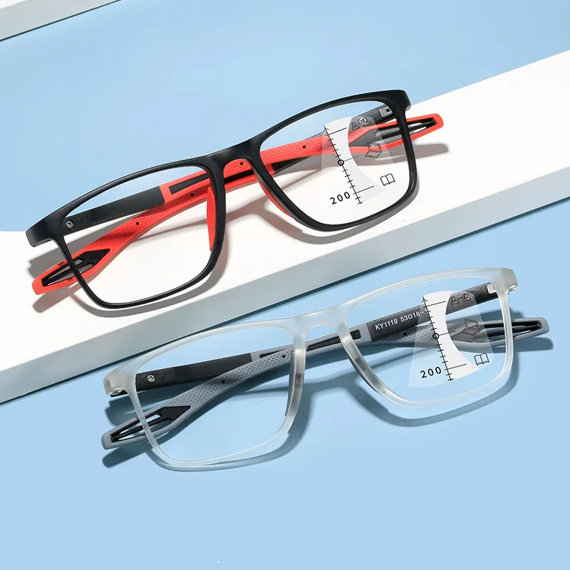 Lunettes de lecture multifocales progressives pour femmes et hommes, monture TR90, Anti-lumière bleue, sport, bifocales, presbytie, avec dioptrie