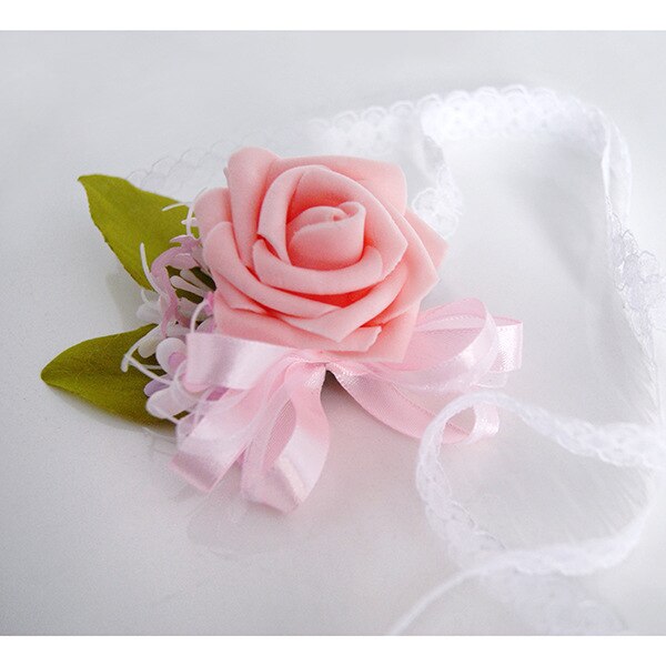 Roze/Wit/Blauw/Paars Bruiloft Bloemen Bruidsmeisje Pols Bloem Bruids Corsages met kant Lint Beste Mannen Boutonniere ZHF01: Pink Corsages