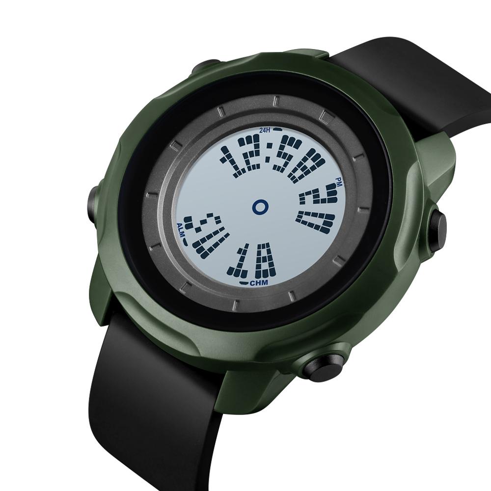 SKMEI Two Display Men's Electronics Watch 50M Waterproof LED Silica Watch Digital Wristwatches Mens Alarm relogios 1571: army green white