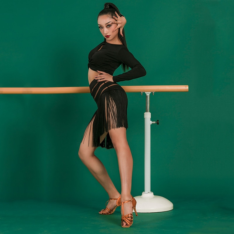 Latinsk danskjol vuxen träningsklänning svart franskjol kvinnor nationell standard danskjol salsa performance dancewear  bl4815