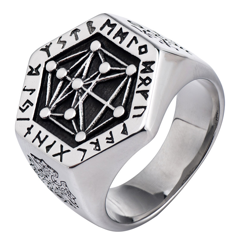 Nordisk mytologi viking rune rustfrit stålringe til mand og kvinderkabala totem indeks ring smykker mygrillz