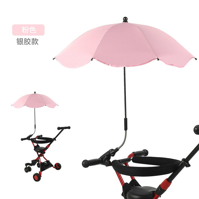 Sol og regn dobbel håndfri paraply barnevogn parasoll barnevogn solkrem anti-uv paraply barnevogn klips paraply: Rosa