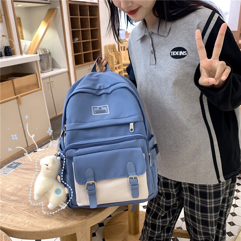 DCIMOR-Mochila de nailon impermeable para mujer, bolso de viaje con hebilla para cinturón, Mochila escolar con bolsillo, Kawaii, para adolescentes