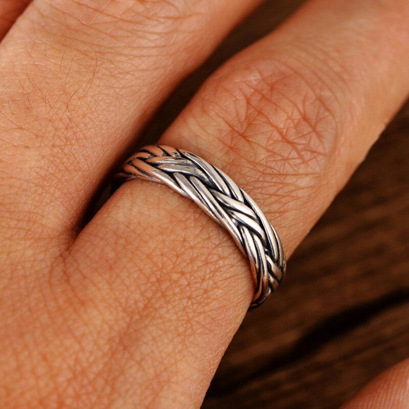 Vintage 925 Sterling Silver Braided Ring For Men And Women Thai Silver Processd Jewellery for Lovers Bague Femme
