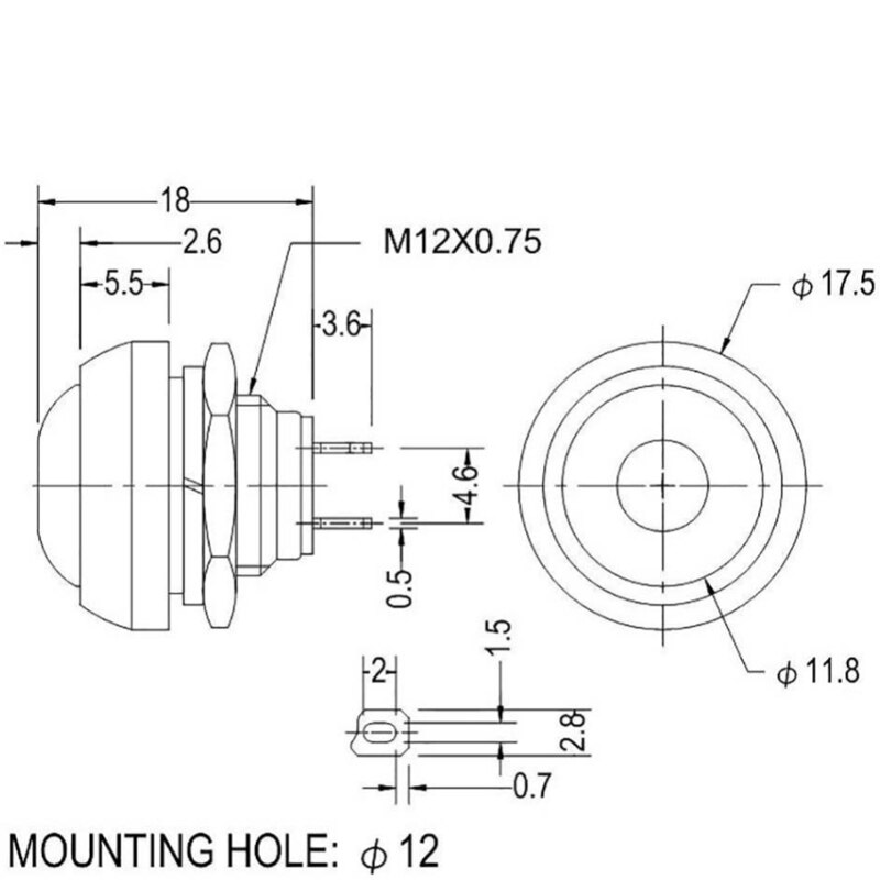 12mm PBS-33B étanche momentané sur le bouton poussoir Swithch Mini interrupteur rond