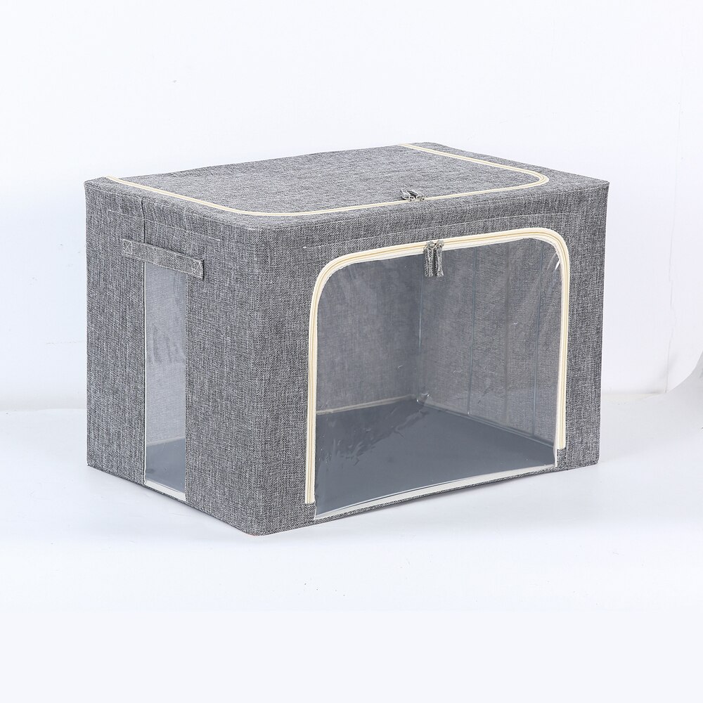 Cotton Linen Thicken Storage Box Fabric With Cover Fold Baina Box Large Window Clothing Toys Home Storage Box Packing Bag: L / Grey