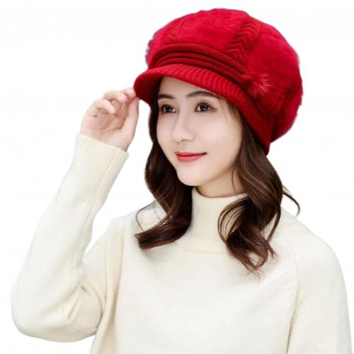 Winter dames gebreide baret muts met klep verguld roze wijnrood warme zachte effen muts dames imitatiebont muts: Lichtpaars