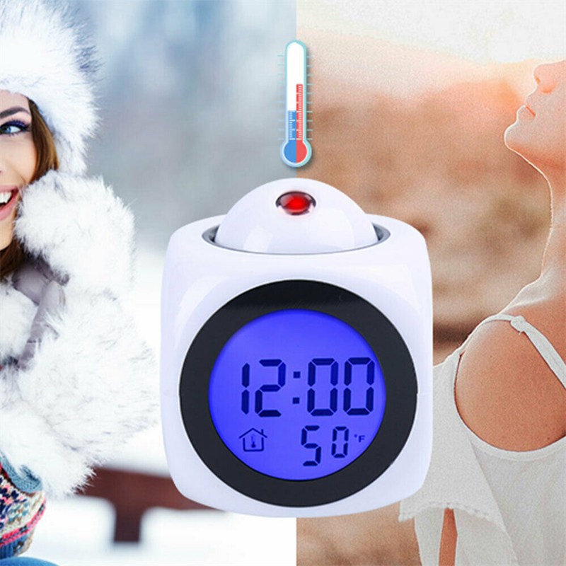 Smart LED Projection Alarm Clock Digital Weather LCD Snooze Clock Bell Alarm Display Backlight LED Projector Home Clock Timer