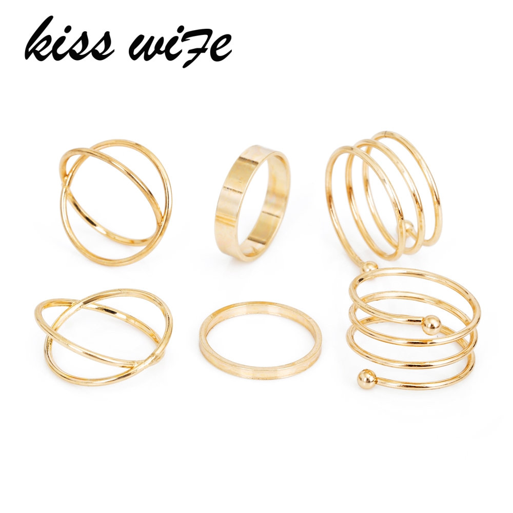 KISSWIFE Heißer Einzigartige Ring Set Punk Gold Farbe Knuckle Ringe für frauen Finger Ring 6 PCS Ring Set Beste