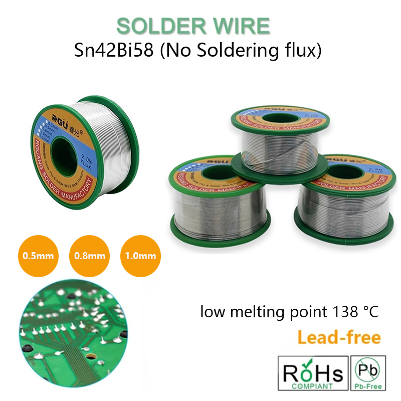 Lead-free low temperature solid core Tin Sn42Bi58 low melting point 138 degrees solder wire Soldering Tin (No Soldering flux)