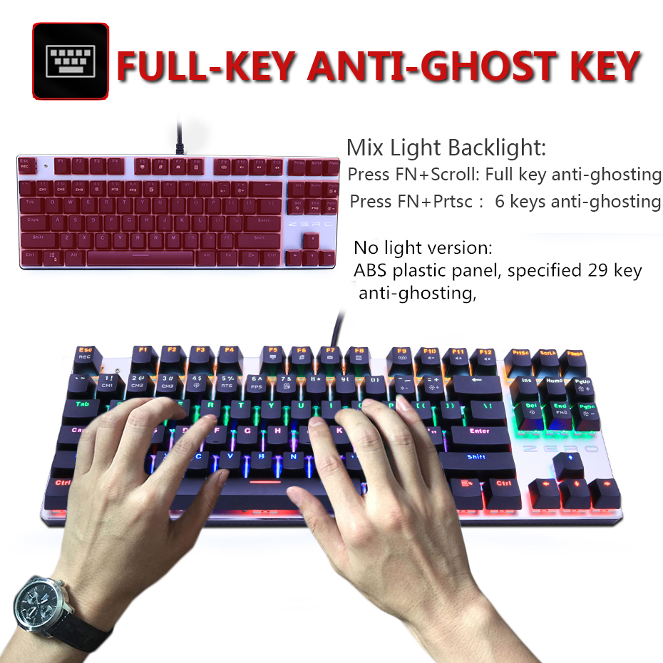 Wired Gaming Mechanical Keyboard Blue Red Switch 87/104keys Anti-ghosting Russian/US LED Backlit LED For Gamer Laptop Computer