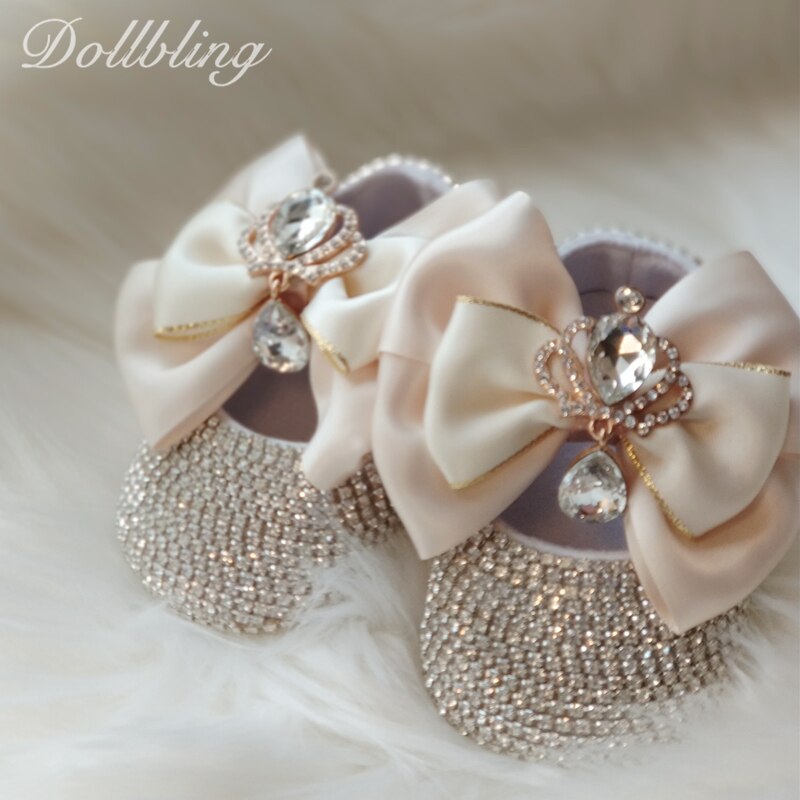 Dollbling Barokke Glam Meisje Eerste Wandelschoenen Golden Crown Exotische Bohemen Unieke Bling Prachtige Strass Baby Wieg Schoenen