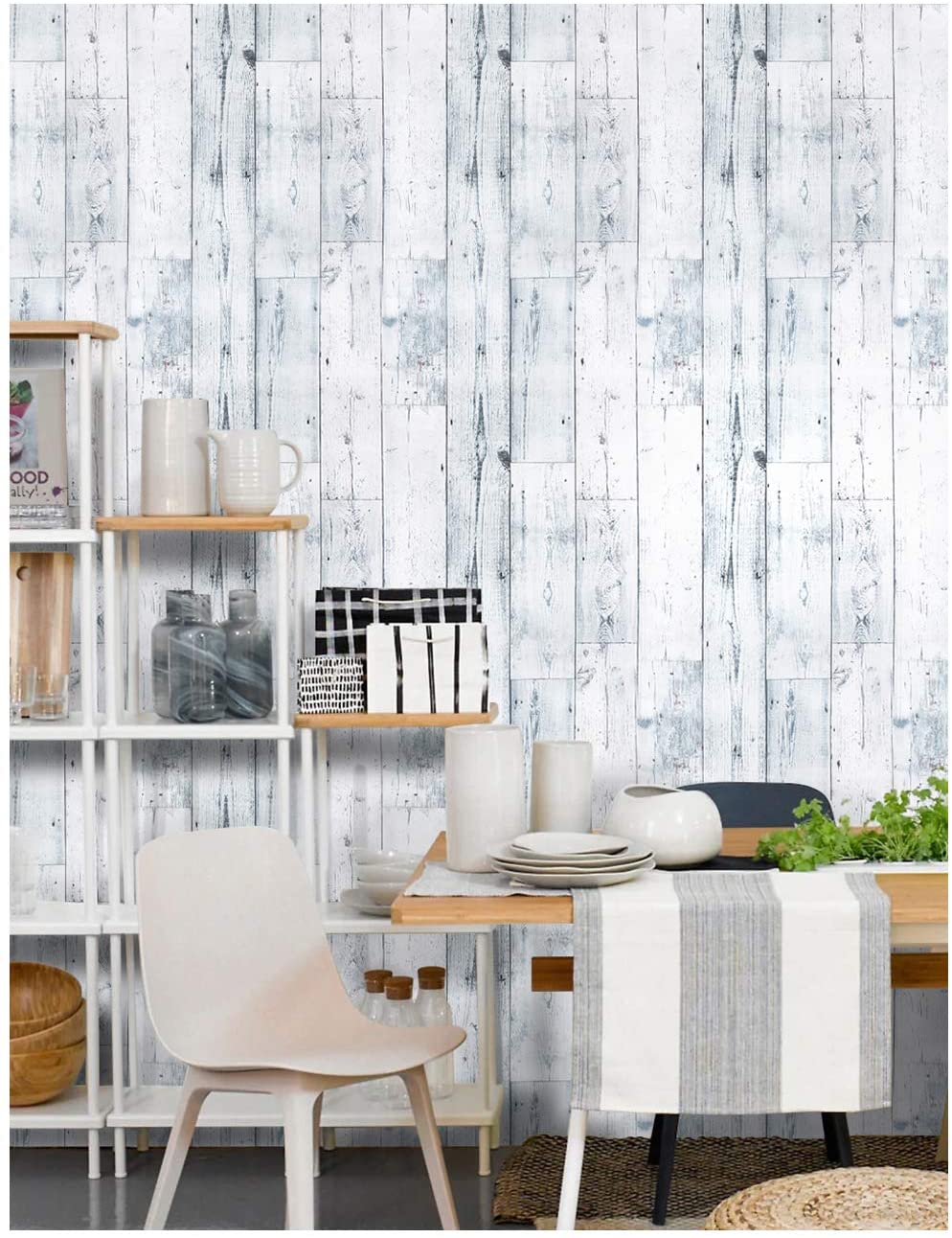 LUCKYYJ Peel and Stick Wood Wallpaper Shiplap Light Distressed Wood Plank Removable Wallpaper Vinyl Self-Adhesive Wall Stickers