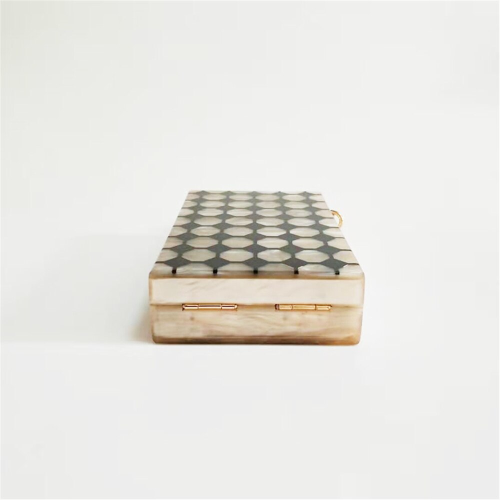 Bolso de noche acrílico de rayas geométricas para mujer, bolsa de mensajero de lunares, cadena, bolso Vertical, cajas de nupcial para graduación