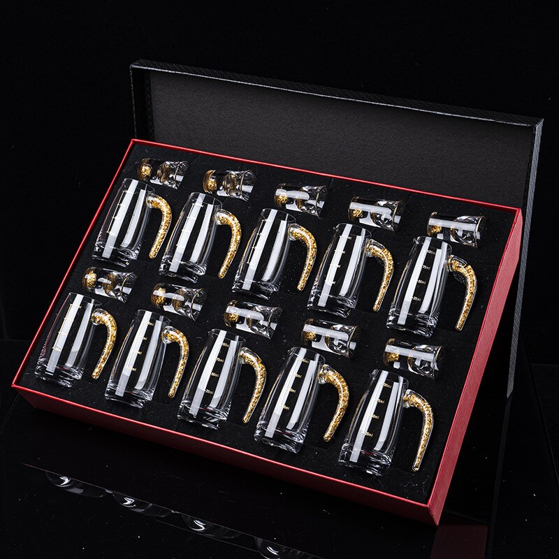Baijiu – ensemble de tasses à vin avec feuille d'or, verre en cristal de , verre solide, ensemble de verres à vin de style chinois, ensemble de verres à vin