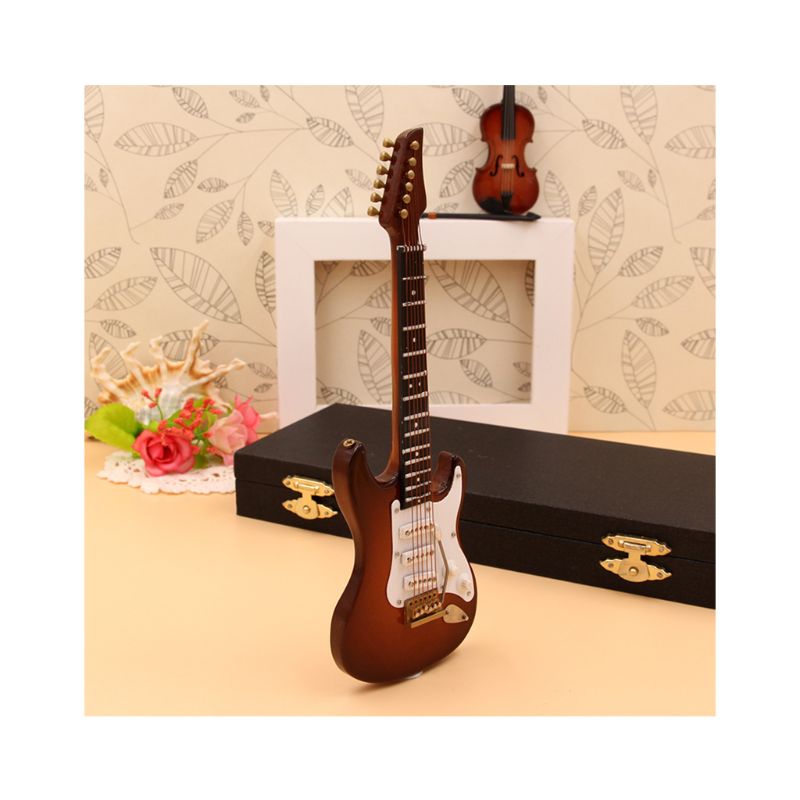 10Cm Miniatuur Elektrische Gitaar Replica Met Doos Stand Muziekinstrument Model Ornament Christmas Home Decor: Coffee