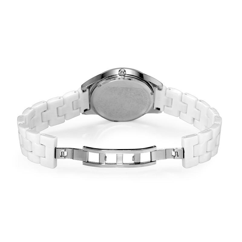 TIke Toker, Luxe Witte Keramische Waterbestendig Klassieke Makkelijk Lezen Sport Vrouwen Polshorloge Dame Strass horloge 08