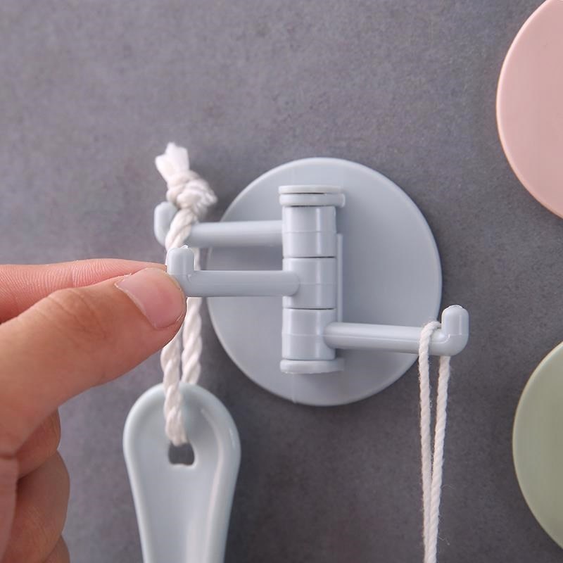 WBBOOMING Plastic Wall-mounted Adhesive Hook Rotatable Strong Bearing Stick Hook Kitchen Wall Hanger Bathroom Kitchen Hooks