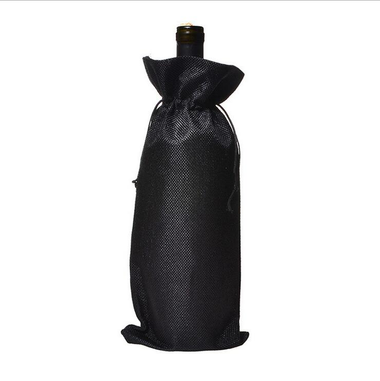 4Stck Burlap Wein Taschen mit Kordelzug, Wein Taschen , Einzelnen Wiederverwendbare Flasche Taschen Perfekte für Reise, hochzeit, Geburtstag, Party: Schwarz
