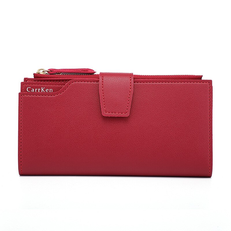 nouvelle femmes portefeuille doux en cuir PU fermeture éclair portefeuille longue femmes pochette portefeuille femme concepteur carte porte-monnaie noir: Red