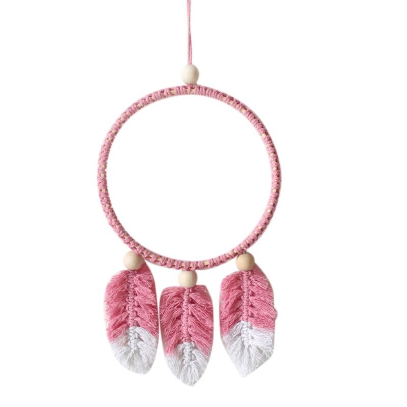 Atrapasueños nórdico hecho a mano de cuerda de algodón tejido, juguete atrapasueños de felpa, juguete decorativo para colgar en la pared para dormitorio de niños y niñas: Pink