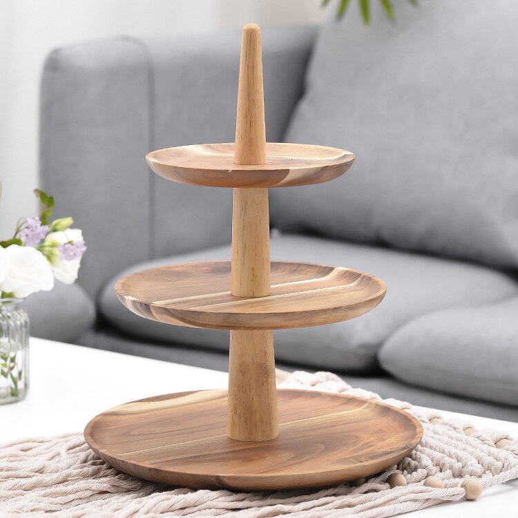 European-style Three-storey Plate Hotel Buffet Multi-layer Fruit Snack Snack Plate Solid Wood Fruit Shelf