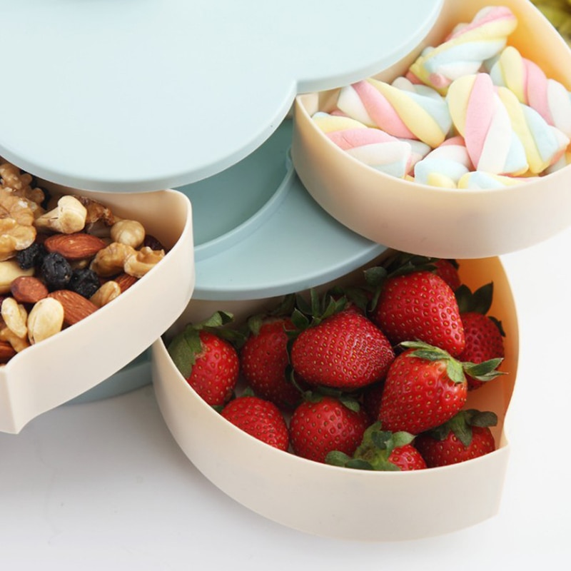 Petal-Shape Rotating Snack Box Candy Drawer Food Storage Box Wedding Candy Plates Double-deck Dried Fruit Folding Snack Bowl