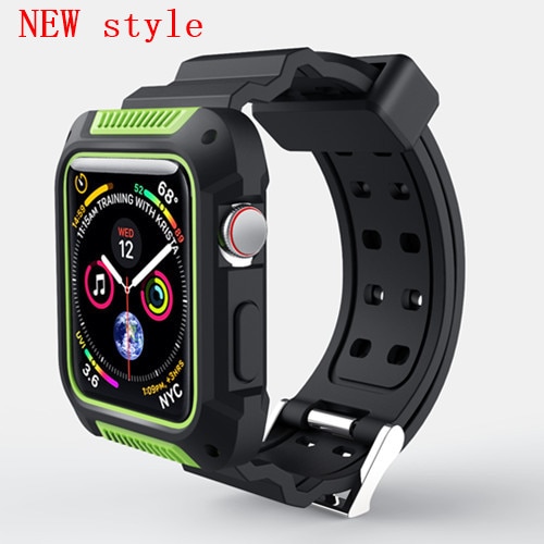 Case+strap for Apple watch band 44 mm 40mm iWatch band 38mm 42mm Silicone Protector case+bracelet Apple watch 5 4 3 2 1 38 42 40: new green / 44mm