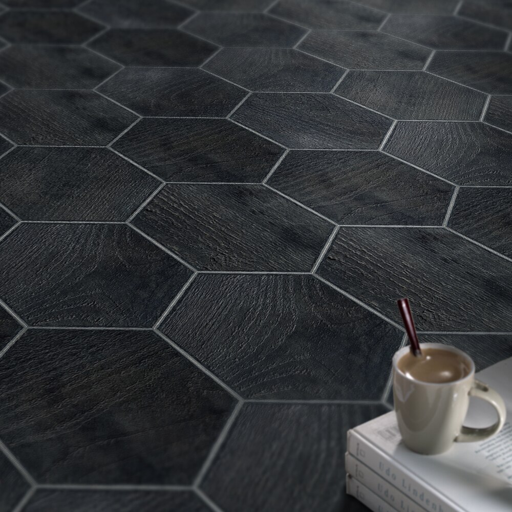 Funlife®Pegatinas de suelo gruesas hexagonales antideslizantes de madera oscura, película mate para decoración del hogar, pegatina de suelo impermeable para baño y cocina