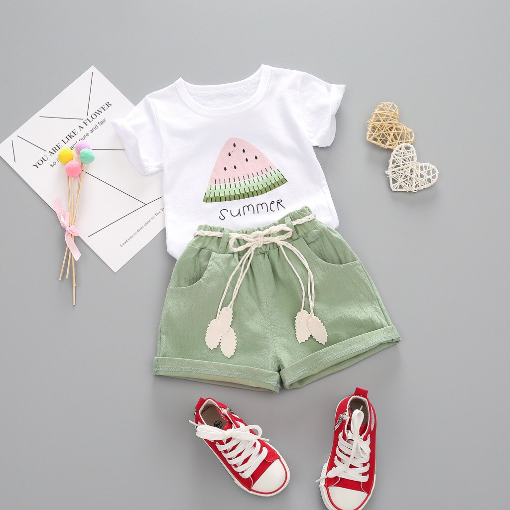 2021 New Summer Toddler Kids Baby Girl anguria lettera stampa top Shorts outfit Set abiti abbigliamento per bambini per ragazze