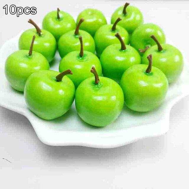10 Pcs Artificial Foam Mini Apples Red Green Simulation Faux Fruit DIY Crafts Ornaments Photography Props Wedding Home Decor: Green apple
