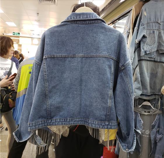 Frühling Herbst Fransen Kette Denim Jacke Kurze Jacken Frauen Koreanische Neue verlieren Mantel Mädchen Studenten Streetwear Mantel