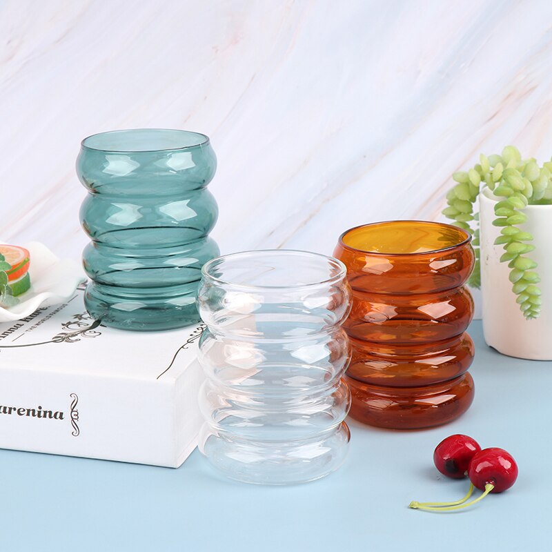 Water Bottle Wave Shape Glass Cup Heat-resistant Drinkware Home Stained Glass Bottle
