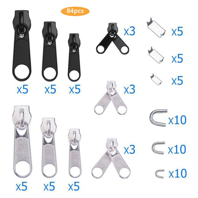 84/194 pcs/set Zipper Repair Kit Universal Instant Fix Replacement Zipper Repair Kit for Sewing Clothes Bags Sleeping Bag: 84pcs