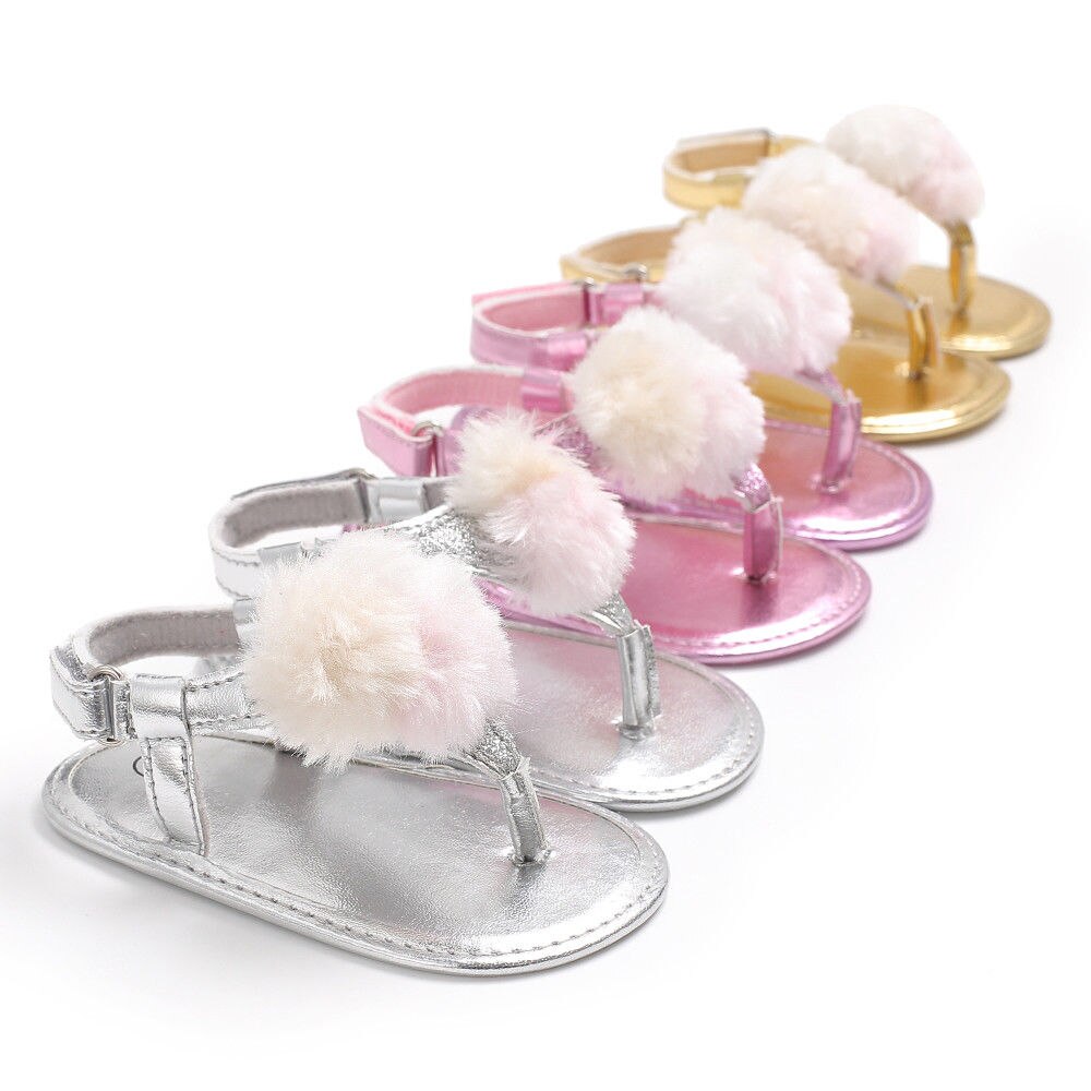 Summer Baby Sandals Girls PU Leather Shoes Baby Toddler Princess Hair Ball Sneakers