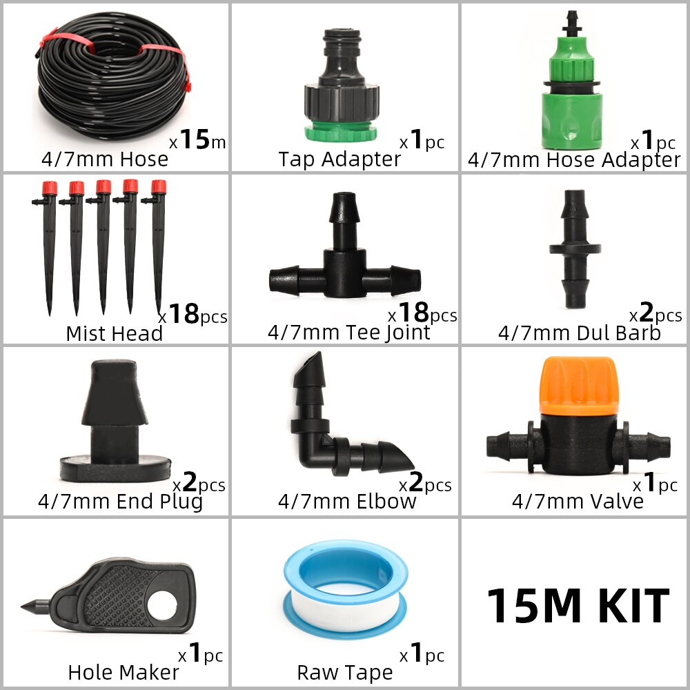 15M 4/7Mm Hose Drip Irrigation System With Timer Watering Set Adjustable Micro Drippers For Irrigation Plant Watering System: 15M KIT