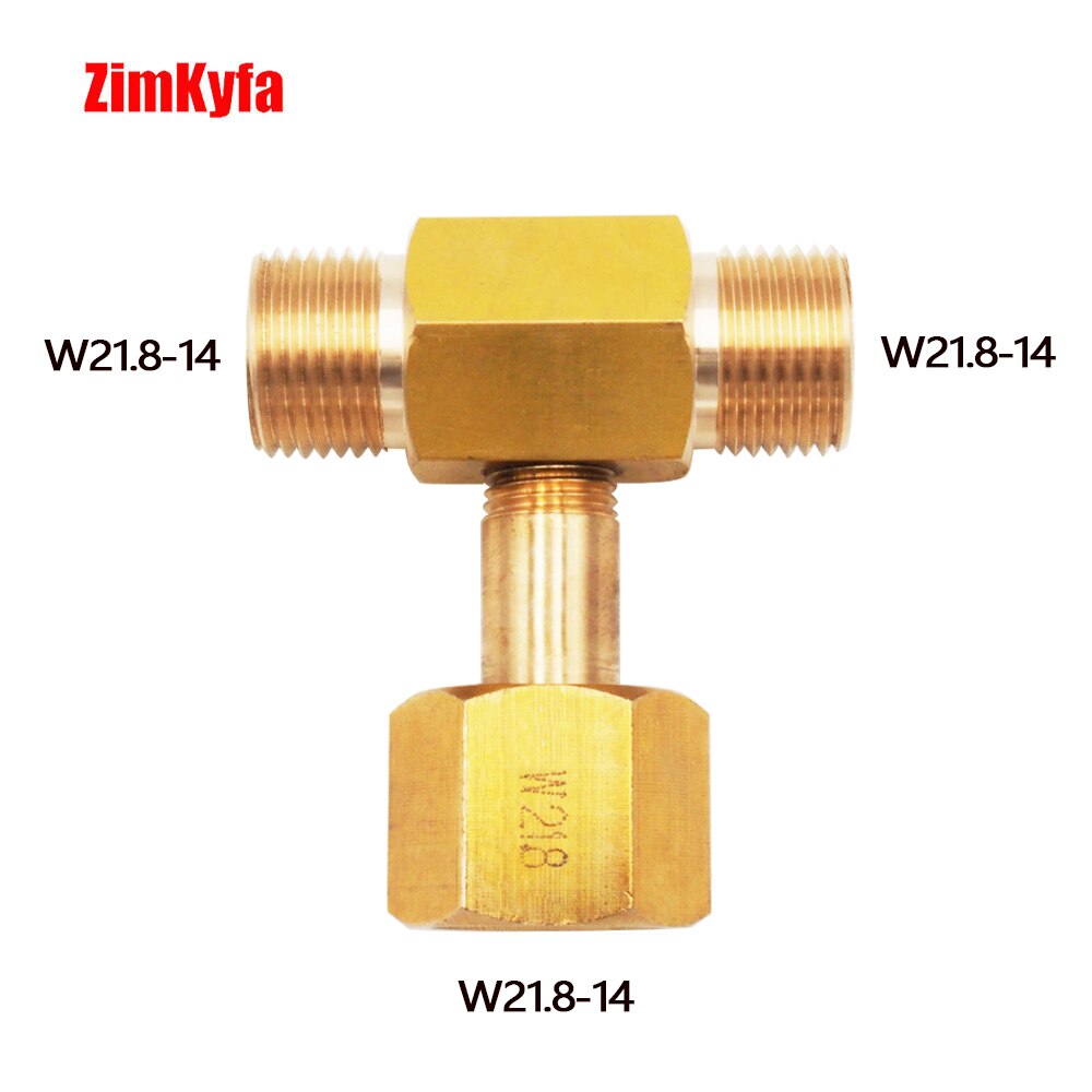 Garrafa para tanque de co2 w21.8 din477, conector em t de latão com rosca de 3 vias, adaptador de enchimento de carregamento para cerveja, aquário de fermentação caseira