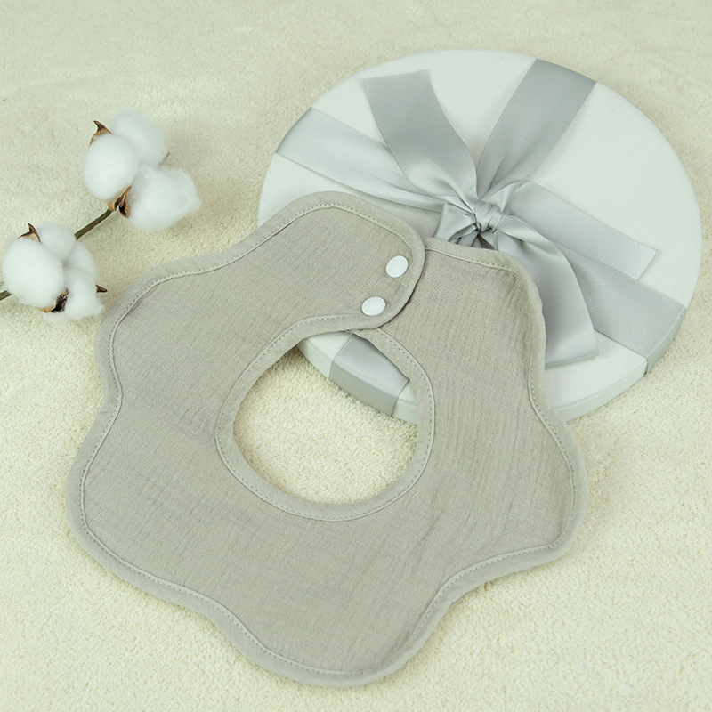 Baby Petal Bib Newborn Absorbent Cotton Saliva Towel Infant Boy Girl Feeding Burp Cloth Bandana Scarf Toddler 360 Rotate Bibs: Gray